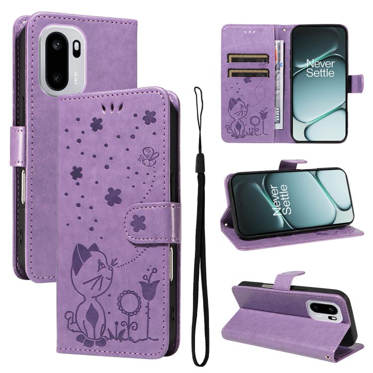 Cat and Bee Embossed Flip Leather Phone Case, For OnePlus Nord CE6 Lite/Turbo 6X 5G, For OnePlus Ace 6 Ultra, For OnePlus Ace 6, For OnePlus 15