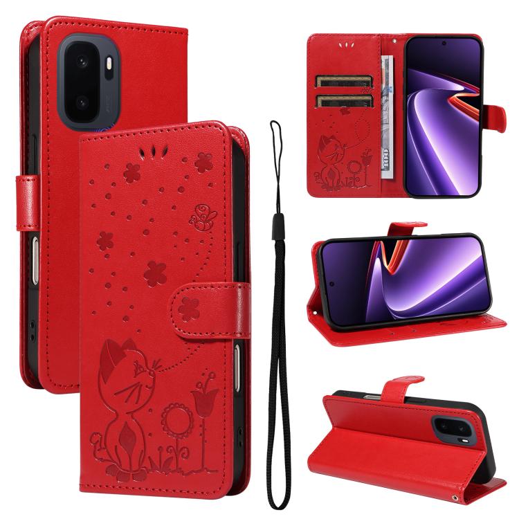 Cat and Bee Embossed Flip Leather Phone Case, For OnePlus Nord CE6 Lite/Turbo 6X 5G, For OnePlus Ace 6 Ultra, For OnePlus Ace 6, For OnePlus 15