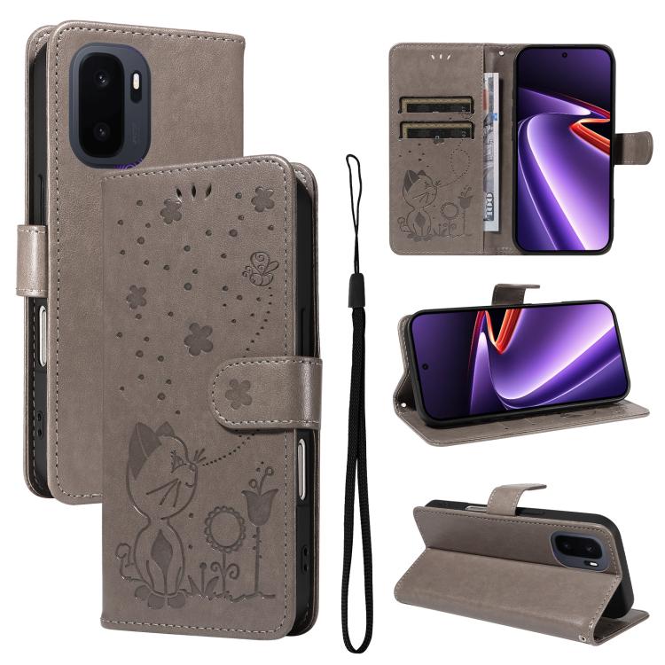 Cat and Bee Embossed Flip Leather Phone Case, For OnePlus Nord CE6 Lite/Turbo 6X 5G, For OnePlus Ace 6 Ultra, For OnePlus Ace 6, For OnePlus 15
