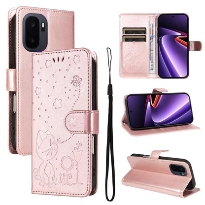 Cat and Bee Embossed Flip Leather Phone Case, For OnePlus Nord CE6 Lite/Turbo 6X 5G, For OnePlus Ace 6 Ultra, For OnePlus Ace 6, For OnePlus 15