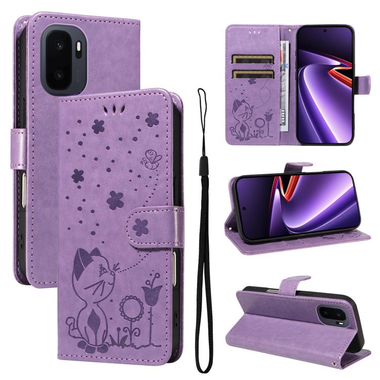 Cat and Bee Embossed Flip Leather Phone Case, For OnePlus Nord CE6 Lite/Turbo 6X 5G, For OnePlus Ace 6 Ultra, For OnePlus Ace 6, For OnePlus 15