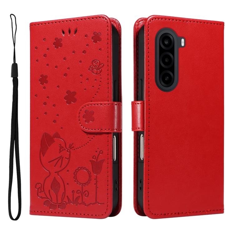 Cat and Bee Embossed Flip Leather Phone Case, For OnePlus Nord CE6 Lite/Turbo 6X 5G, For OnePlus Ace 6 Ultra, For OnePlus Ace 6, For OnePlus 15