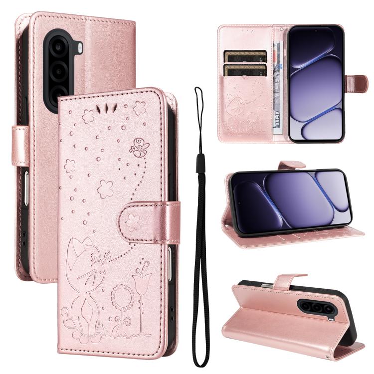 Cat and Bee Embossed Flip Leather Phone Case, For OnePlus Nord CE6 Lite/Turbo 6X 5G, For OnePlus Ace 6 Ultra, For OnePlus Ace 6, For OnePlus 15