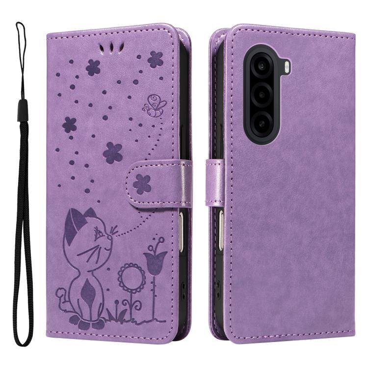 Cat and Bee Embossed Flip Leather Phone Case, For OnePlus Nord CE6 Lite/Turbo 6X 5G, For OnePlus Ace 6 Ultra, For OnePlus Ace 6, For OnePlus 15