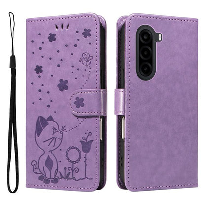 Cat and Bee Embossed Flip Leather Phone Case, For OnePlus Nord CE6 Lite/Turbo 6X 5G, For OnePlus Ace 6 Ultra, For OnePlus Ace 6, For OnePlus 15