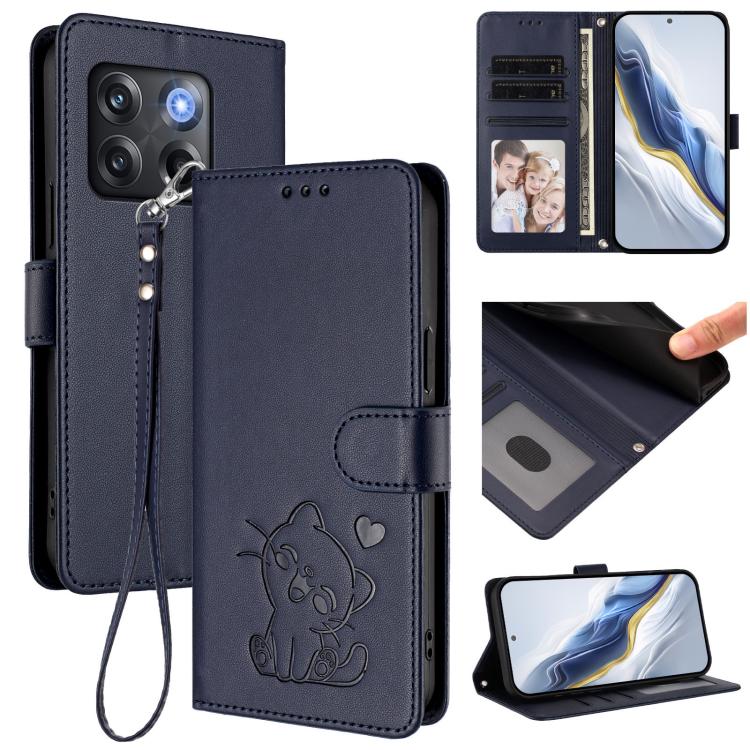 Embossed Heart Cat Leather Phone Case with Hand Strap, For OnePlus Nord N300, For OnePlus 10T 5G / Ace Pro 5G