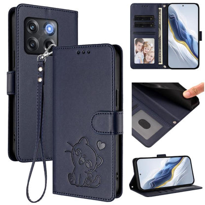 Embossed Heart Cat Leather Phone Case with Hand Strap, For OnePlus Nord N300, For OnePlus 10T 5G / Ace Pro 5G