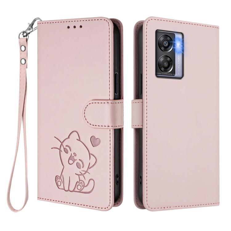 Embossed Heart Cat Leather Phone Case with Hand Strap, For OnePlus Nord N300, For OnePlus 10T 5G / Ace Pro 5G