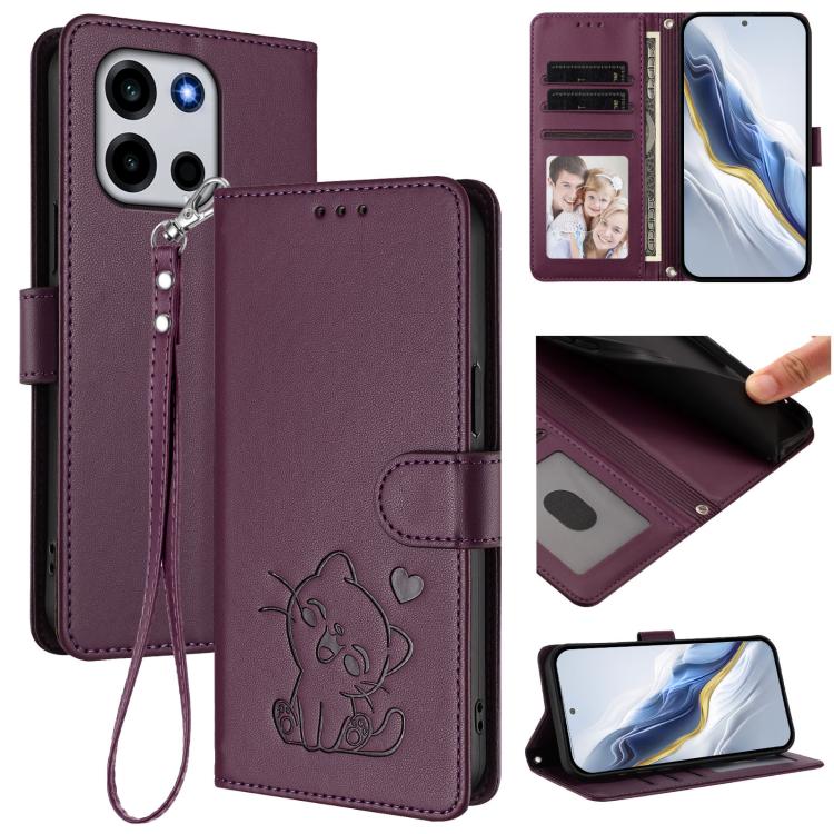 Embossed Heart Cat Leather Phone Case with Hand Strap, For OnePlus Turbo 6X Pro 5G, For OnePlus Turbo 6 / 6V 5G