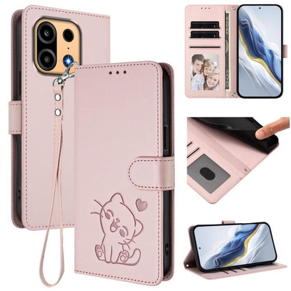Embossed Heart Cat Leather Phone Case with Hand Strap, For OnePlus Turbo 6X Pro 5G, For OnePlus Turbo 6 / 6V 5G