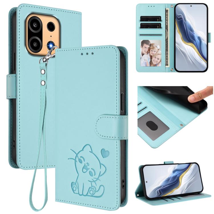 Embossed Heart Cat Leather Phone Case with Hand Strap, For OnePlus Turbo 6X Pro 5G, For OnePlus Turbo 6 / 6V 5G