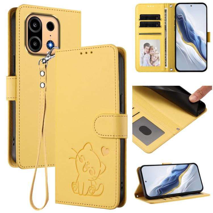 Embossed Heart Cat Leather Phone Case with Hand Strap, For OnePlus Turbo 6X Pro 5G, For OnePlus Turbo 6 / 6V 5G