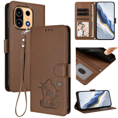 Embossed Heart Cat Leather Phone Case with Hand Strap, For OnePlus Turbo 6X Pro 5G, For OnePlus Turbo 6 / 6V 5G