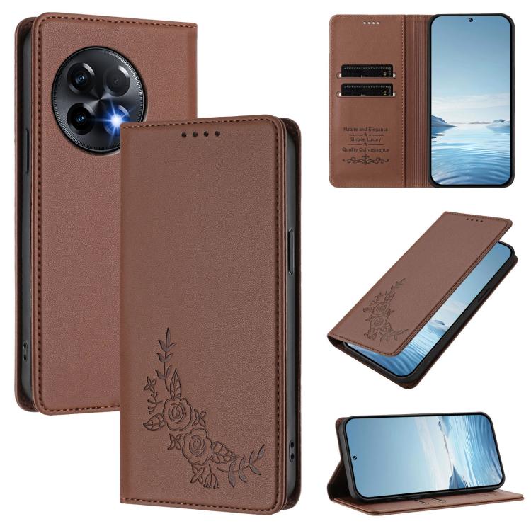 Peony Embossed Magnetic RFID Vegan Leather Phone Case, For OnePlus Nord CE 3 Lite 5G / Nord N30, For OnePlus 11R 5G / Ace 2 5G