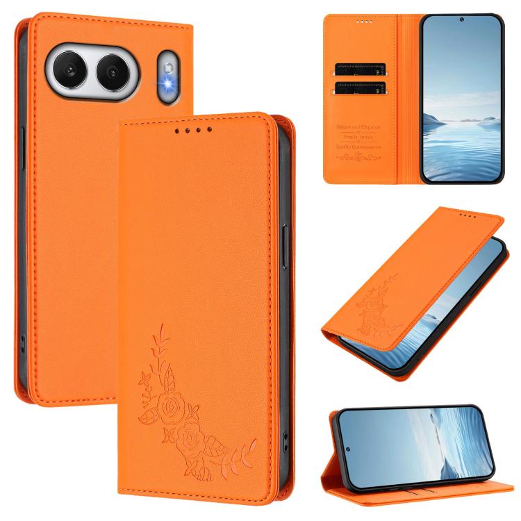 Peony Embossed Magnetic RFID Vegan Leather Phone Case, For OnePlus 13, For OnePlus Nord 4