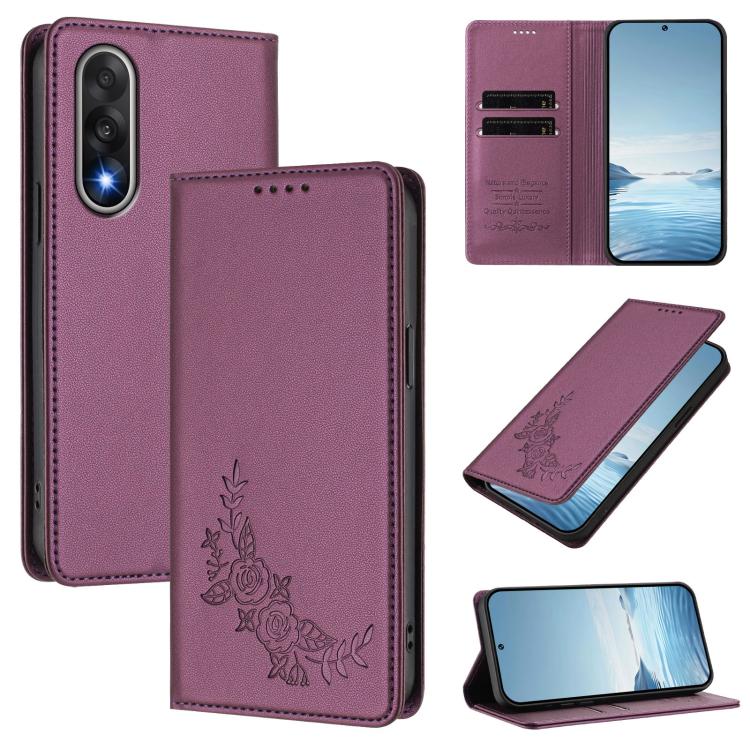 Peony Embossed Magnetic RFID Vegan Leather Phone Case, For OnePlus Nord 5 5G / Ace 5 Ultra, For OnePlus Nord CE5 / Ace 5 Racing