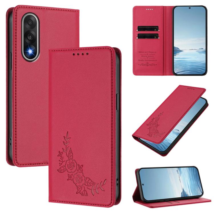 Peony Embossed Magnetic RFID Vegan Leather Phone Case, For OnePlus Nord 5 5G / Ace 5 Ultra, For OnePlus Nord CE5 / Ace 5 Racing