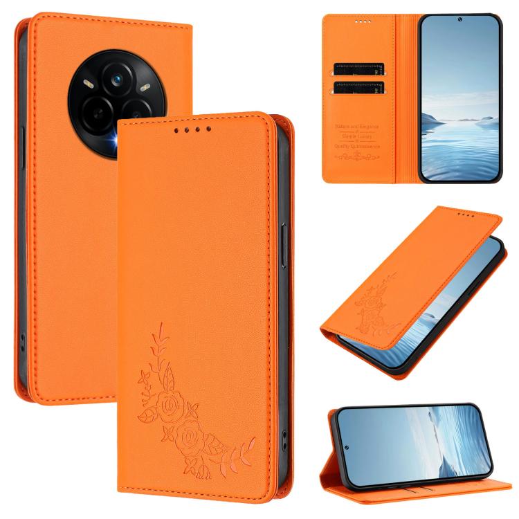 Peony Embossed Magnetic RFID Vegan Leather Phone Case, For Realme C75 5G / V70 / 14x Global, For Realme 14 Pro 5G India / Narzo 80 Pro