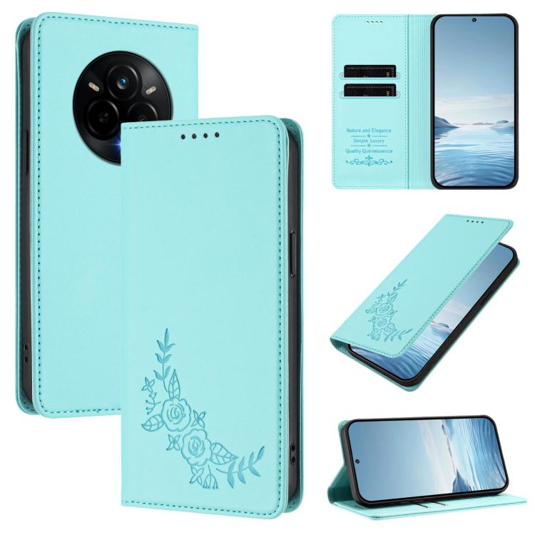 Peony Embossed Magnetic RFID Vegan Leather Phone Case, For Realme C75 5G / V70 / 14x Global, For Realme 14 Pro 5G India / Narzo 80 Pro