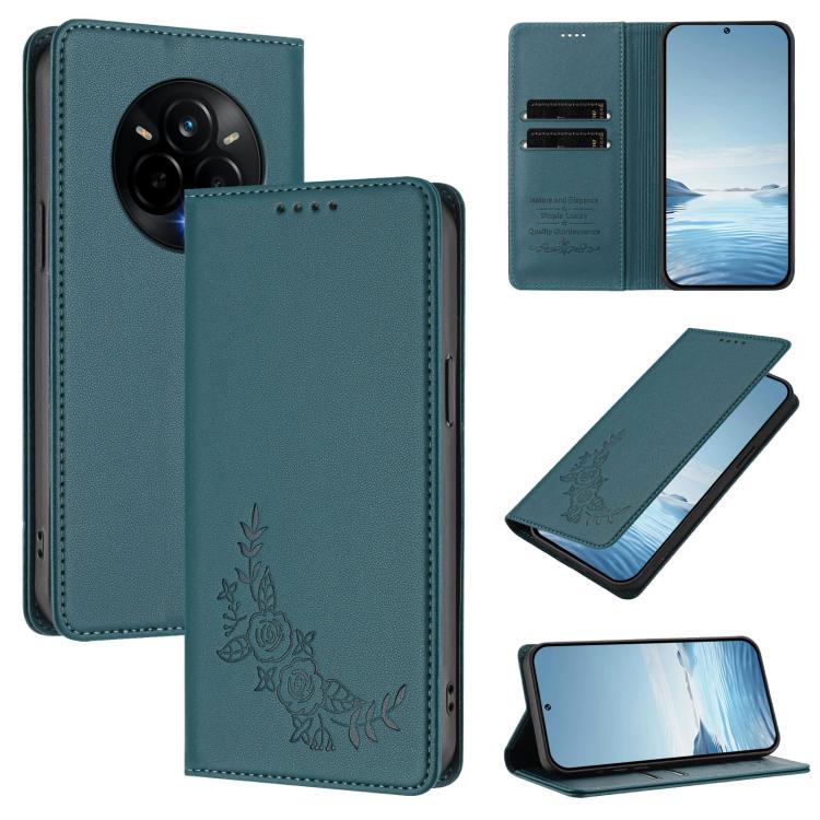 Peony Embossed Magnetic RFID Vegan Leather Phone Case, For Realme C75 5G / V70 / 14x Global, For Realme 14 Pro 5G India / Narzo 80 Pro
