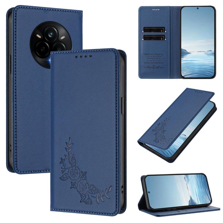 Peony Embossed Magnetic RFID Vegan Leather Phone Case, For Realme C75 5G / V70 / 14x Global, For Realme 14 Pro 5G India / Narzo 80 Pro