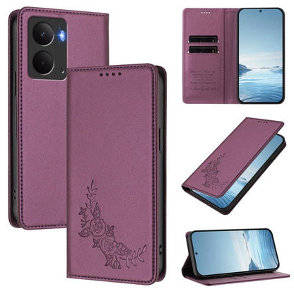 Peony Embossed Magnetic RFID Vegan Leather Phone Case, For Realme C75 4G / Narzo 80x / 14x India, For Realme 14 / 14T 5G / P3 5G