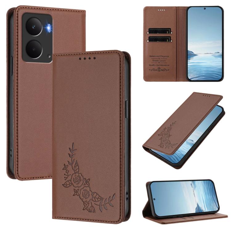 Peony Embossed Magnetic RFID Vegan Leather Phone Case, For Realme C75 4G / Narzo 80x / 14x India, For Realme 14 / 14T 5G / P3 5G