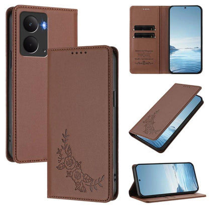 Peony Embossed Magnetic RFID Vegan Leather Phone Case, For Realme C75 4G / Narzo 80x / 14x India, For Realme 14 / 14T 5G / P3 5G