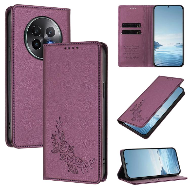 Peony Embossed Magnetic RFID Vegan Leather Phone Case, For Realme 13+, For Realme 13 4G / 12 4G / 12+ / Narzo 70 / P1