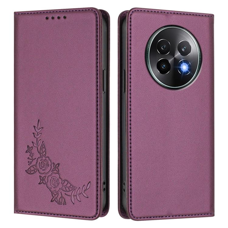 Peony Embossed Magnetic RFID Vegan Leather Phone Case, For Realme 13+, For Realme 13 4G / 12 4G / 12+ / Narzo 70 / P1