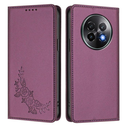 Peony Embossed Magnetic RFID Vegan Leather Phone Case, For Realme 13+, For Realme 13 4G / 12 4G / 12+ / Narzo 70 / P1