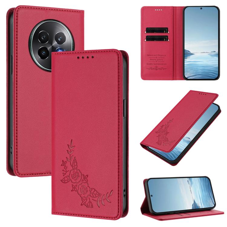 Peony Embossed Magnetic RFID Vegan Leather Phone Case, For Realme 13+, For Realme 13 4G / 12 4G / 12+ / Narzo 70 / P1