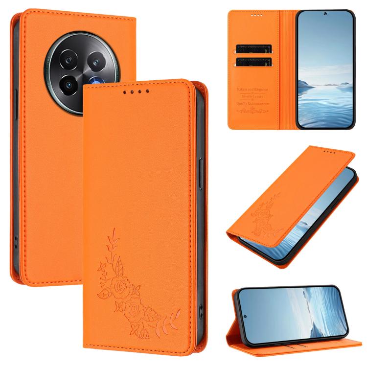 Peony Embossed Magnetic RFID Vegan Leather Phone Case, For Realme 13+, For Realme 13 4G / 12 4G / 12+ / Narzo 70 / P1
