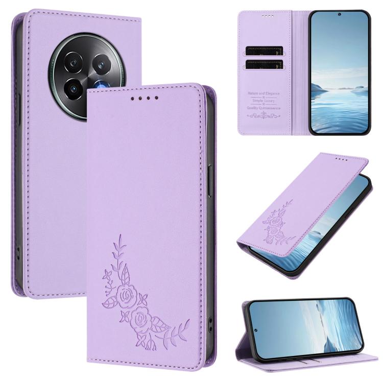 Peony Embossed Magnetic RFID Vegan Leather Phone Case, For Realme 13+, For Realme 13 4G / 12 4G / 12+ / Narzo 70 / P1