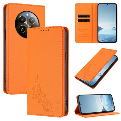 Peony Embossed Magnetic RFID Vegan Leather Phone Case, For Realme 13+, For Realme 13 4G / 12 4G / 12+ / Narzo 70 / P1