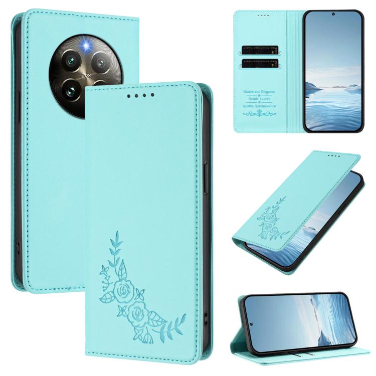 Peony Embossed Magnetic RFID Vegan Leather Phone Case, For Realme 13+, For Realme 13 4G / 12 4G / 12+ / Narzo 70 / P1