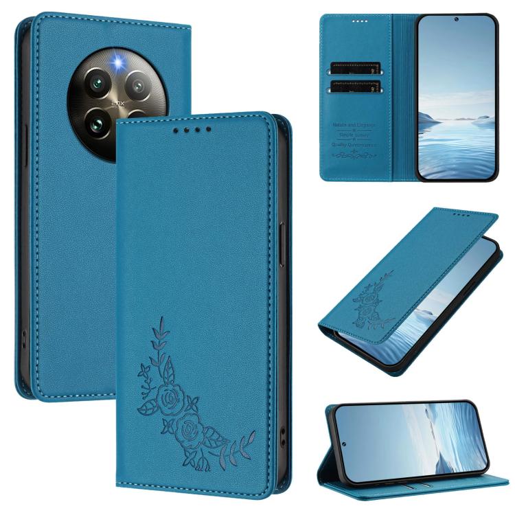 Peony Embossed Magnetic RFID Vegan Leather Phone Case, For Realme 13+, For Realme 13 4G / 12 4G / 12+ / Narzo 70 / P1