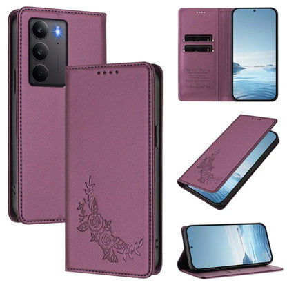 Peony Embossed Magnetic RFID Vegan Leather Phone Case, For Realme C75 4G / Narzo 80x / 14x India, For Realme 14 / 14T 5G / P3 5G