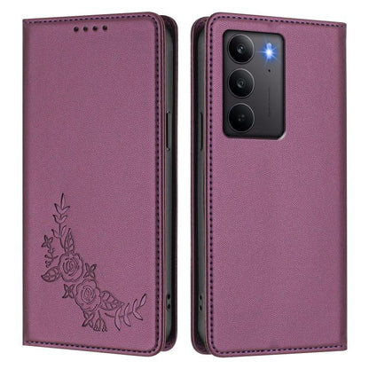 Peony Embossed Magnetic RFID Vegan Leather Phone Case, For Realme C75 4G / Narzo 80x / 14x India, For Realme 14 / 14T 5G / P3 5G