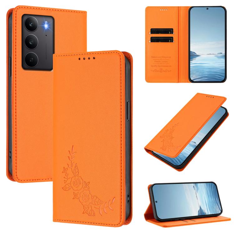 Peony Embossed Magnetic RFID Vegan Leather Phone Case, For Realme C75 4G / Narzo 80x / 14x India, For Realme 14 / 14T 5G / P3 5G
