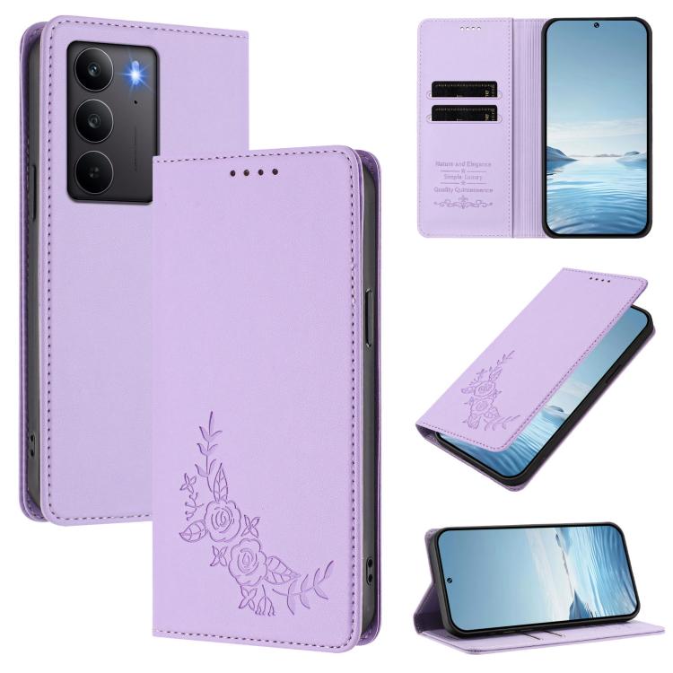 Peony Embossed Magnetic RFID Vegan Leather Phone Case, For Realme C75 4G / Narzo 80x / 14x India, For Realme 14 / 14T 5G / P3 5G