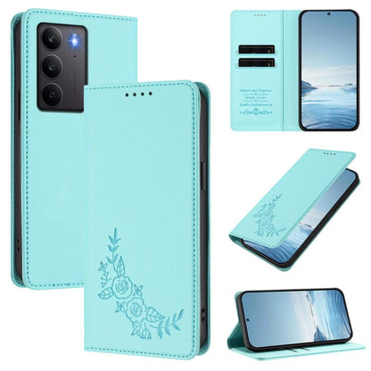 Peony Embossed Magnetic RFID Vegan Leather Phone Case, For Realme C75 4G / Narzo 80x / 14x India, For Realme 14 / 14T 5G / P3 5G