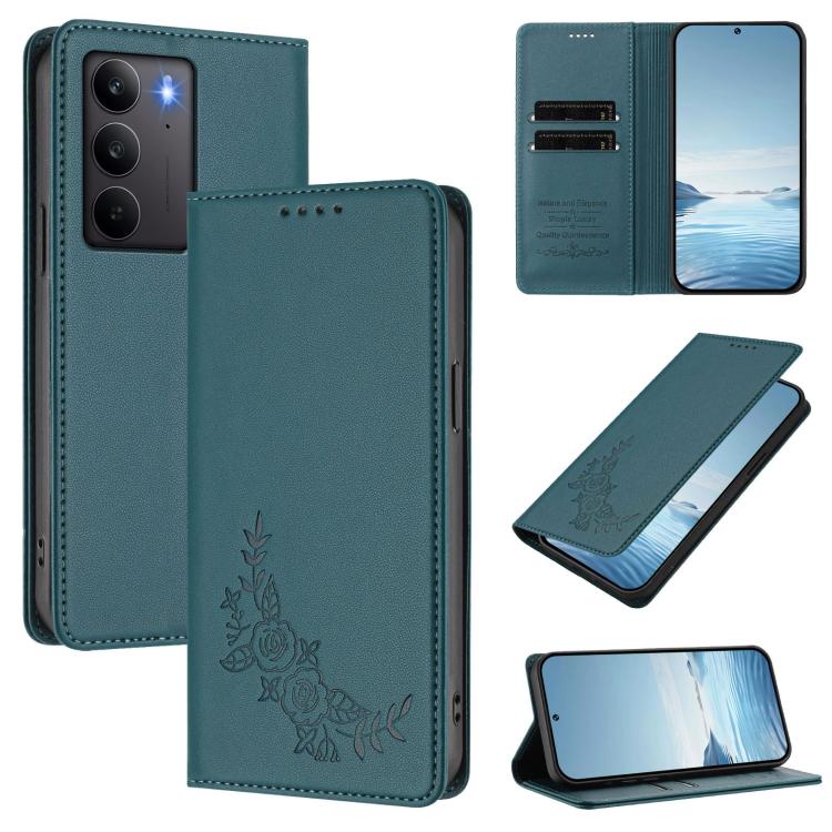 Peony Embossed Magnetic RFID Vegan Leather Phone Case, For Realme C75 4G / Narzo 80x / 14x India, For Realme 14 / 14T 5G / P3 5G