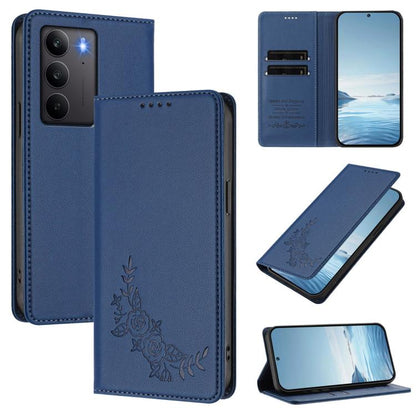 Peony Embossed Magnetic RFID Vegan Leather Phone Case, For Realme C75 4G / Narzo 80x / 14x India, For Realme 14 / 14T 5G / P3 5G