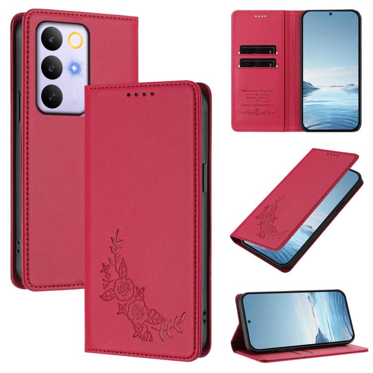 Peony Embossed Magnetic RFID Vegan Leather Phone Case, For Realme C100 / C85 5G / C83 5G / 15x India, For Realme P4 Power 5G