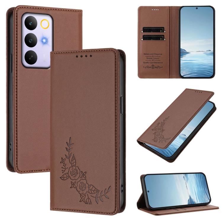 Peony Embossed Magnetic RFID Vegan Leather Phone Case, For Realme C100 / C85 5G / C83 5G / 15x India, For Realme P4 Power 5G