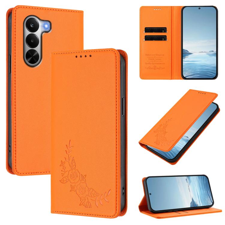 Peony Embossed Magnetic RFID Vegan Leather Phone Case, For Realme P4x 5G / OnePlus Nord CE6 Lite, For Realme 16T 5G