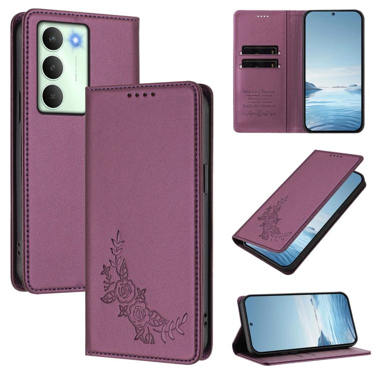 Peony Embossed Magnetic RFID Vegan Leather Phone Case, For Realme C75 5G / V70 / 14x Global, For Realme 14 Pro 5G India / Narzo 80 Pro