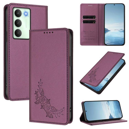 Peony Embossed Magnetic RFID Vegan Leather Phone Case, For Realme C75 5G / V70 / 14x Global, For Realme 14 Pro 5G India / Narzo 80 Pro