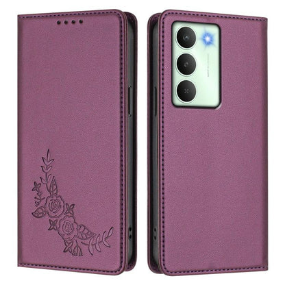 Peony Embossed Magnetic RFID Vegan Leather Phone Case, For Realme C75 5G / V70 / 14x Global, For Realme 14 Pro 5G India / Narzo 80 Pro
